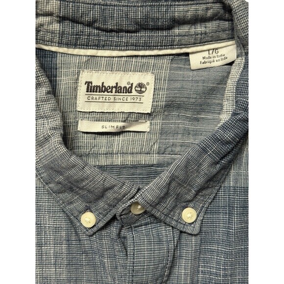 Timberland Slim Fit Plaid Shirt Men’s L Blue Gray Short Sleeve Button Down - Picture 5 of 8
